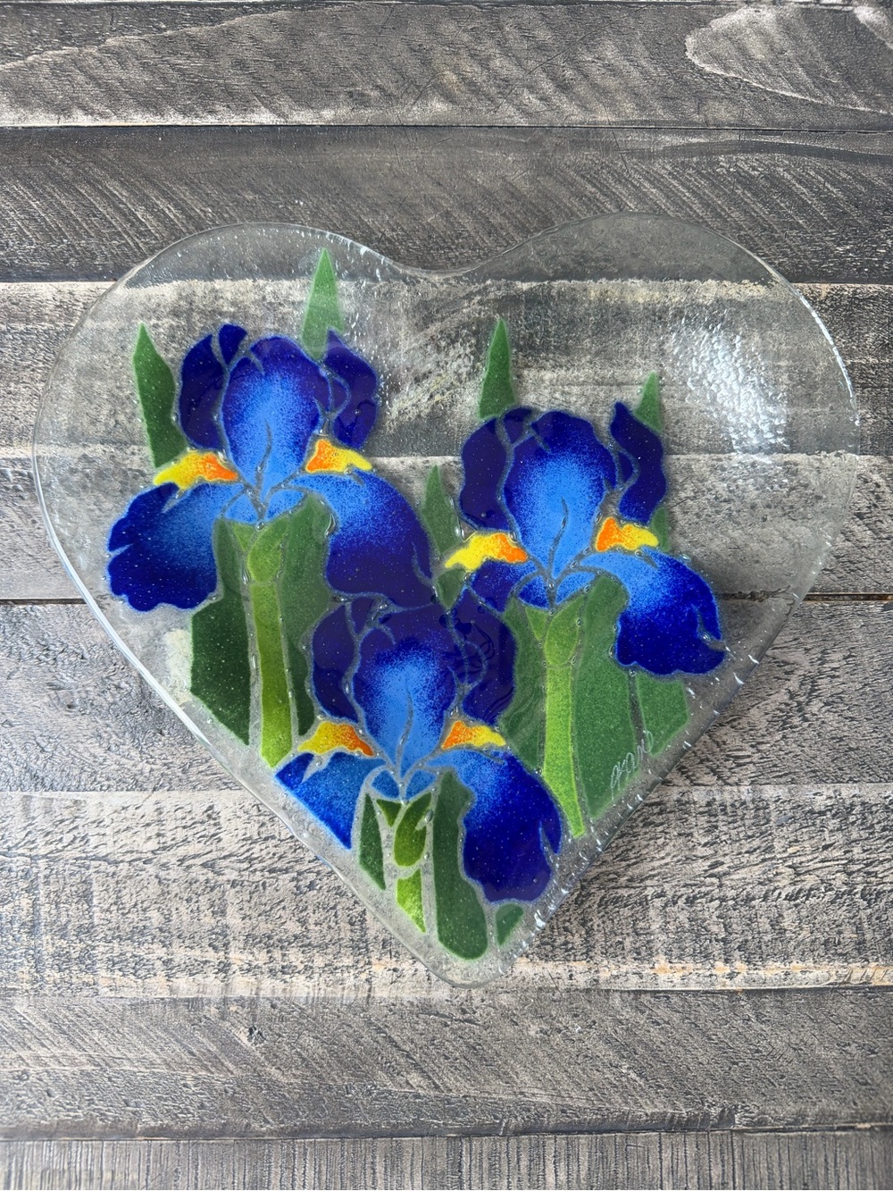 Retired Peggy Karr Fused Glass Heart Shaped Dish